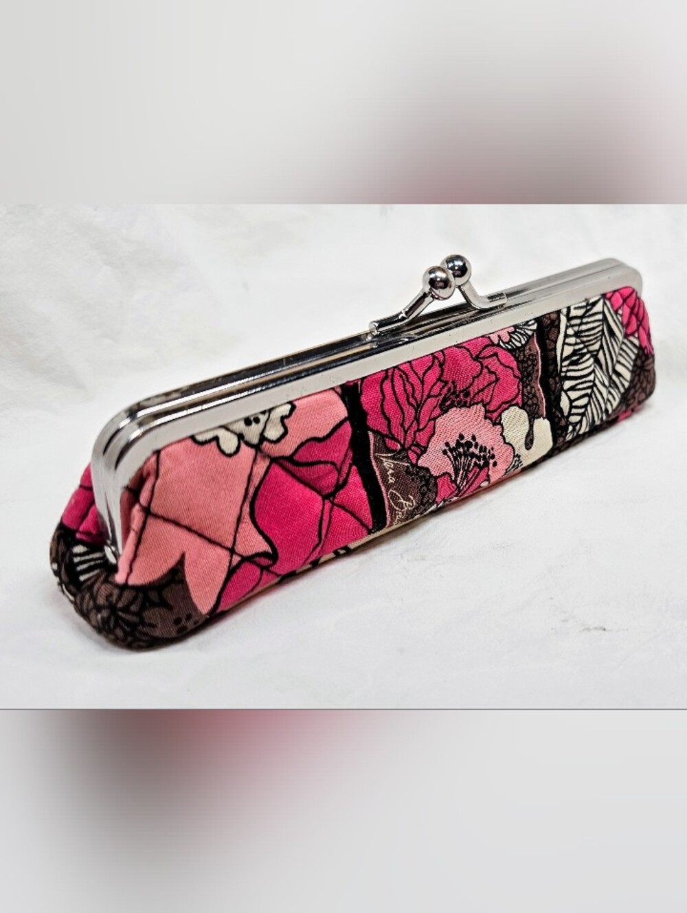 Vera Bradley Eyeglasses Case Quilted Kiss Lock Retired Mocha Rouge Fabric